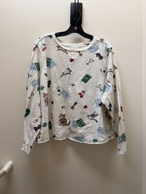 Anthropolgie Maeve Caitlin Box Long Sleeve Lucky Icon Tee 2X 100% Cotton